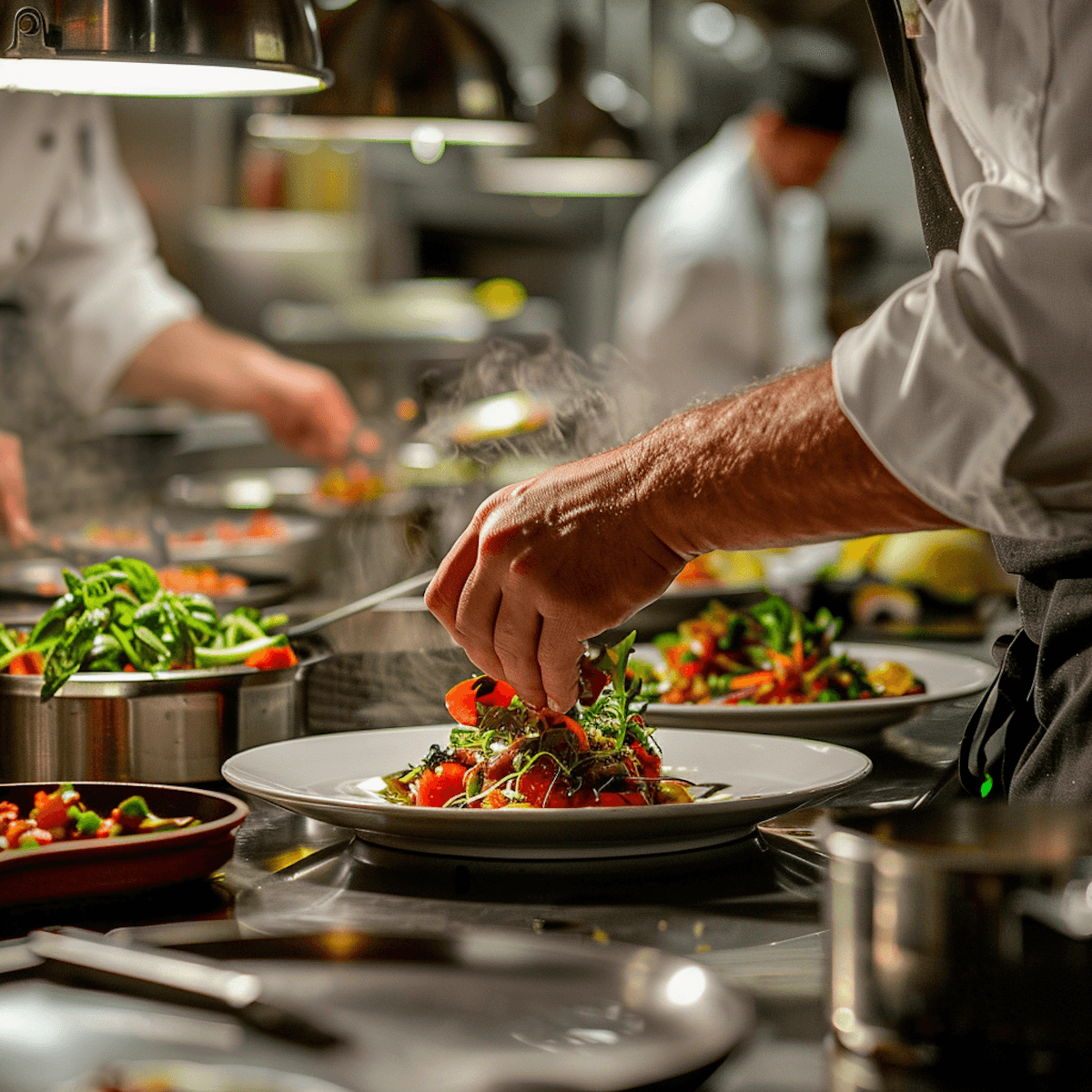 Professional chef hands preparing healthy, nutritious food with care